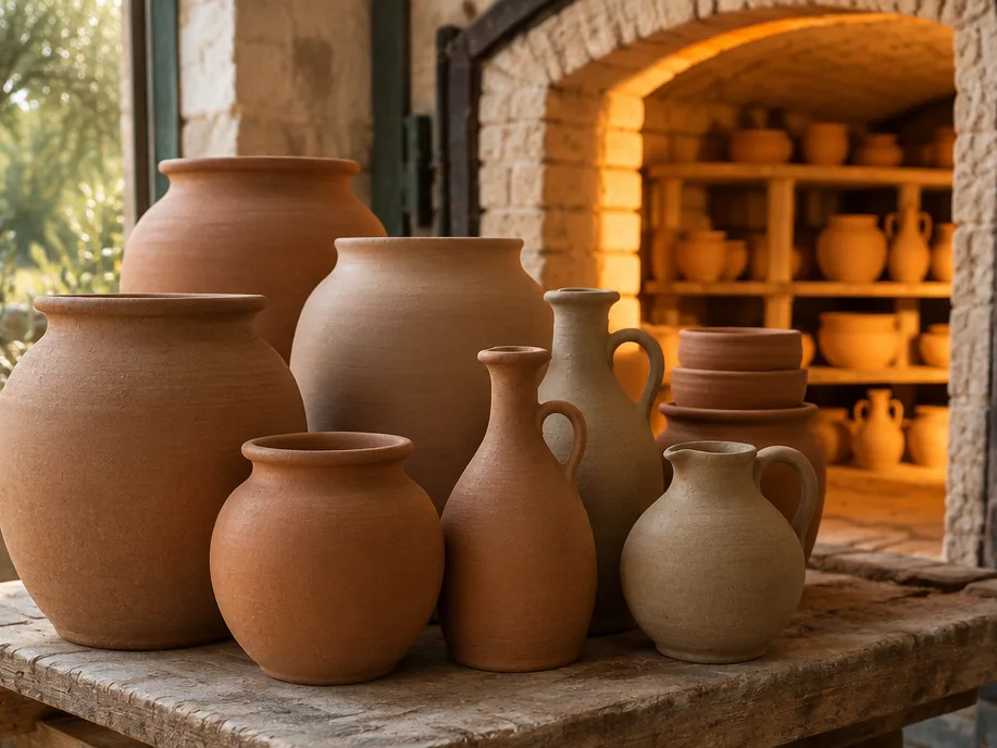 Pezzi biscottati impilati davanti alla bocca del forno